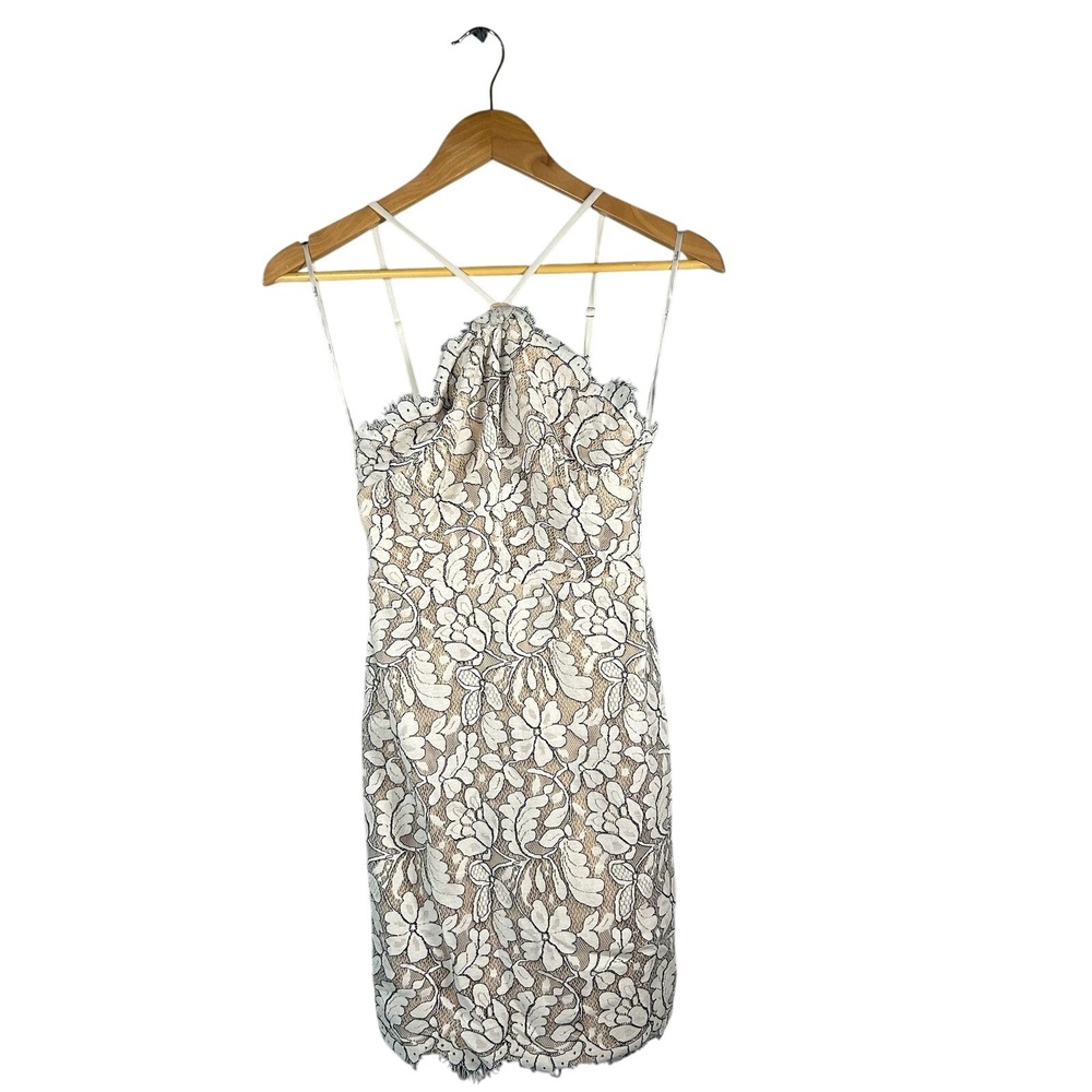 Lulus‎ Lace Bodycon Mini Dress White Beige Spaghetti Strap Halter XS